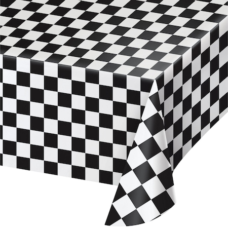 Creative Converting Black Check Plastic Tablecloth, 108"x54", 12PK 39197